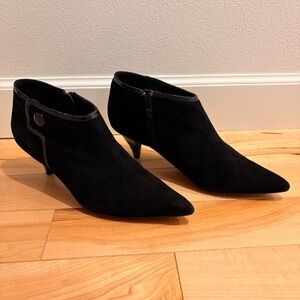 Black Suede Pointed-Toe Ankle Booties